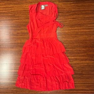 Anthropologie Girls From Savoy ruffled red 100% silk dress size 6 EUC romantic